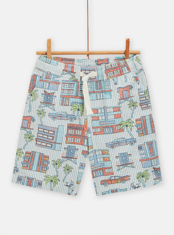 Bermudas de color azul y blanco con estampado de ciudad y de rayas para niño TORYBER1 / 24S902U1BER000