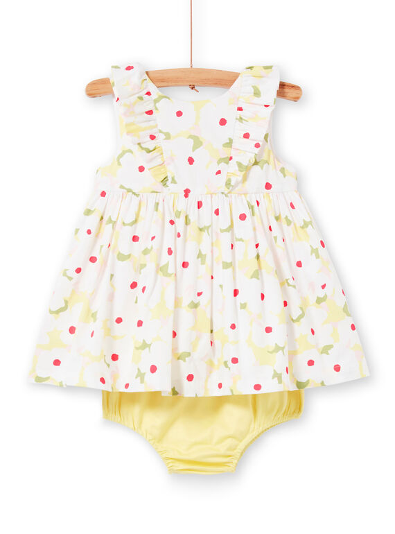 Vestido blanco con estampado floral y cubrepañal amarillo, para bebé niña LIBALROB1 / 21SG09O2ROB000