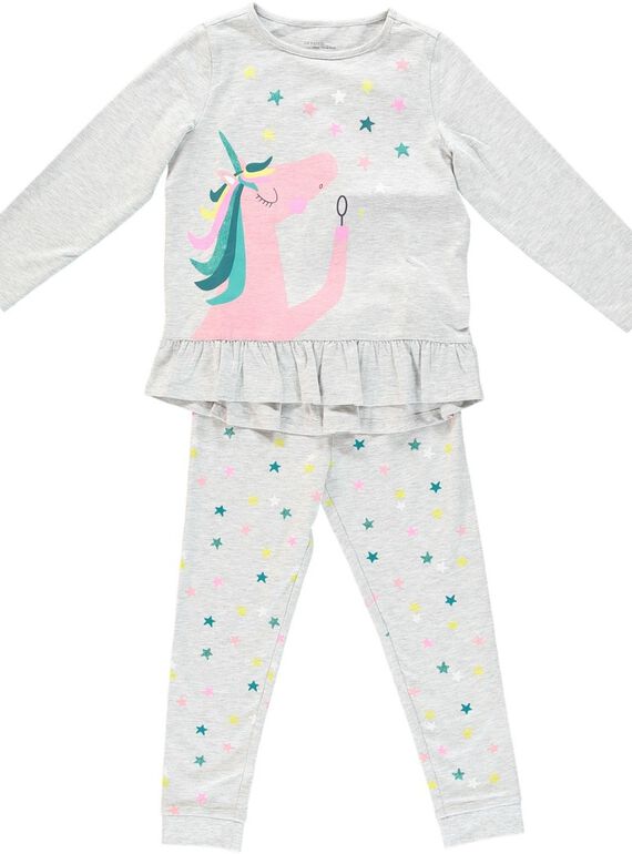 Pijama de color gris jaspeado con estampado de unicornio para niña JEFAPYJLIC / 20SH11C2PYJ943