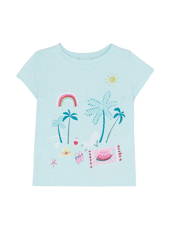 Camiseta de manga corta de color azul glaciar para niña recién nacida JIQUATI / 20SG09R1TMC219