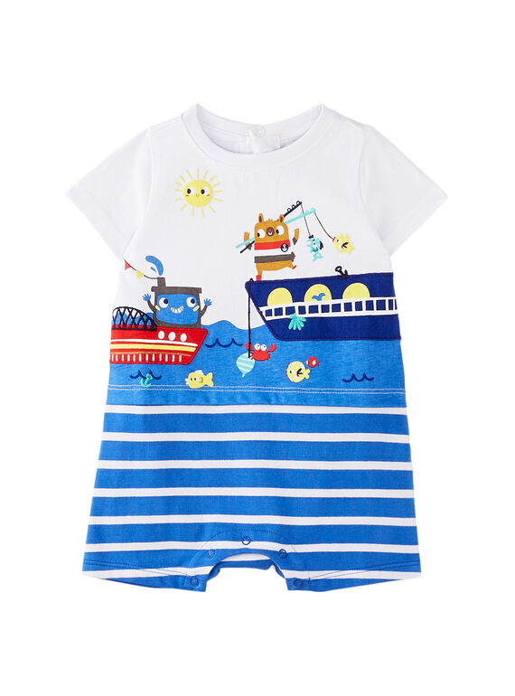 Pelele corto de color blanco y azul para bebé niño JEGAGREMER / 20SH14U4GRE000