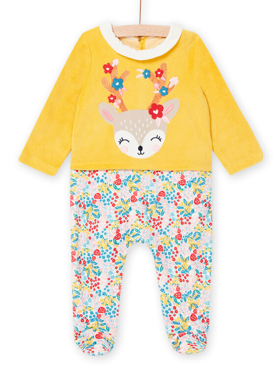 Pelele de terciopelo de color mostaza con estampado floral para bebé niña MEFIGRECER / 21WH1391GRE010