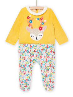 Pelele de terciopelo de color mostaza con estampado floral para bebé niña MEFIGRECER / 21WH1391GRE010