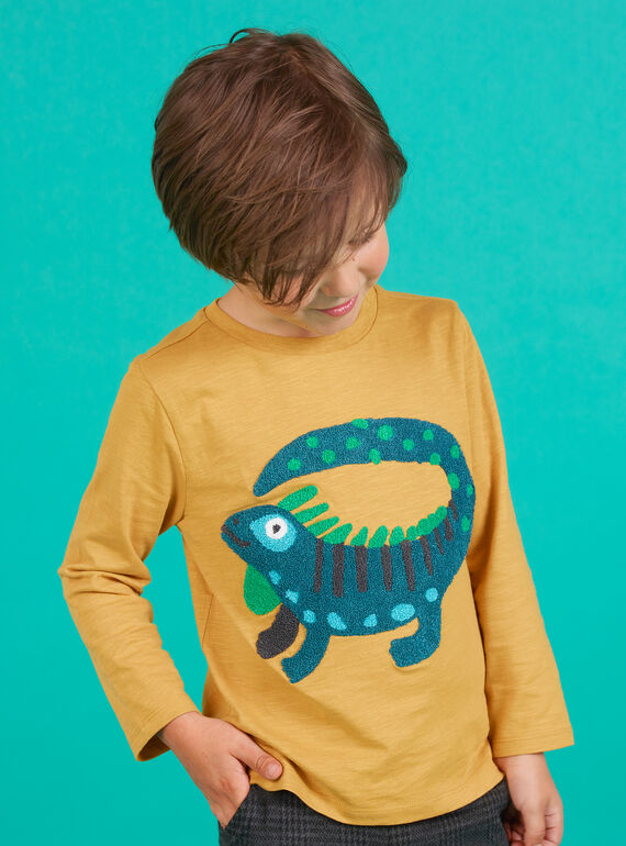 Camiseta de manga larga de color amarillo con estampado de iguana para niño MOTUTEE2 / 21W902K3TMLB101