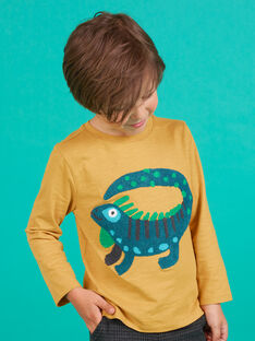 Camiseta de manga larga de color amarillo con estampado de iguana para niño MOTUTEE2 / 21W902K3TMLB101