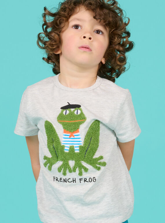 Camiseta gris jaspeado con estampado de rana para niño NOHOTI3 / 22S902T6TMCJ920