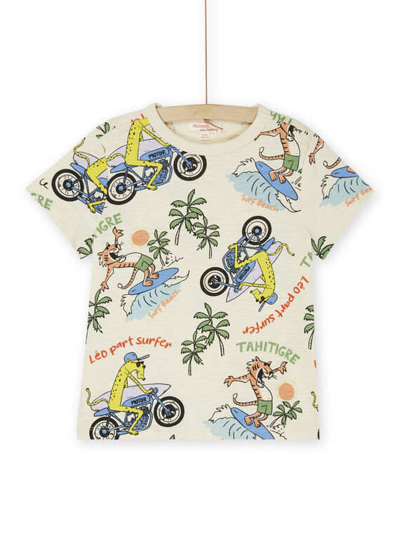 Camiseta blanco crema con estampado de felinos surfistas ROEXOTI3 / 23S902V1TMCA002