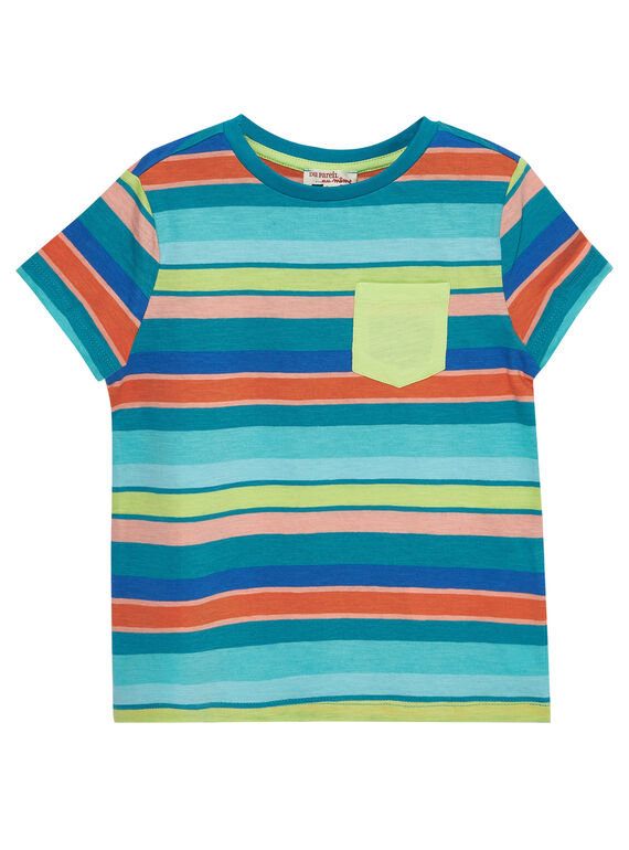 Camiseta de manga corta de color turquesa multicolor de rayas para niño JOMARTI4 / 20S902P4TMCC242