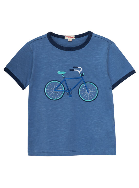 Camiseta de color azul con bordado de bici para niño JOPOETI / 20S902G1TMCC237