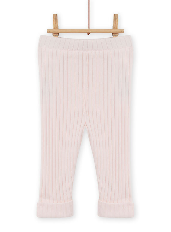 Leggings lisos de color rosa pastel efecto canalé para bebé niña MYIJOLEGCO2 / 21WI0913CAL632