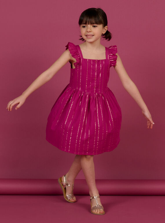 Vestido de color casis de rayas irisadas para niña NAFLAROB3 / 22S901R4ROBD302