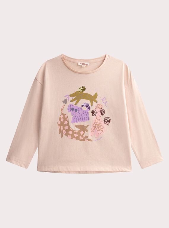 Camiseta color nude de manga larga con animación de perro WALANTEE2 / 25S90141TMLD319