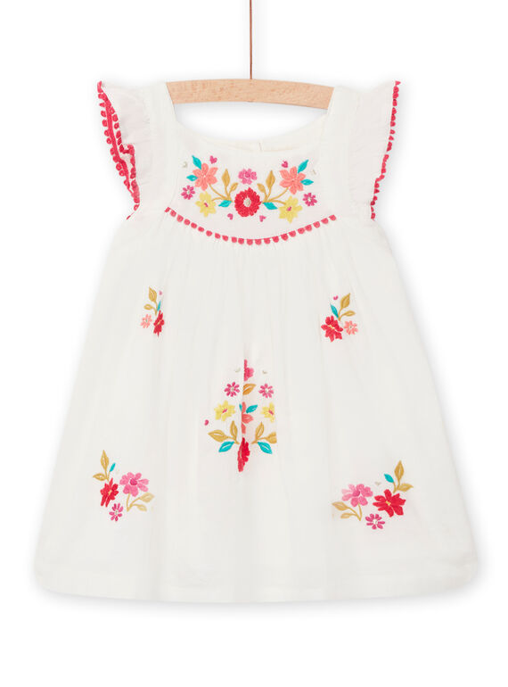 Vestido crudo con bordado floral para bebé niña NIFLAROB3 / 22SG09R2ROB001
