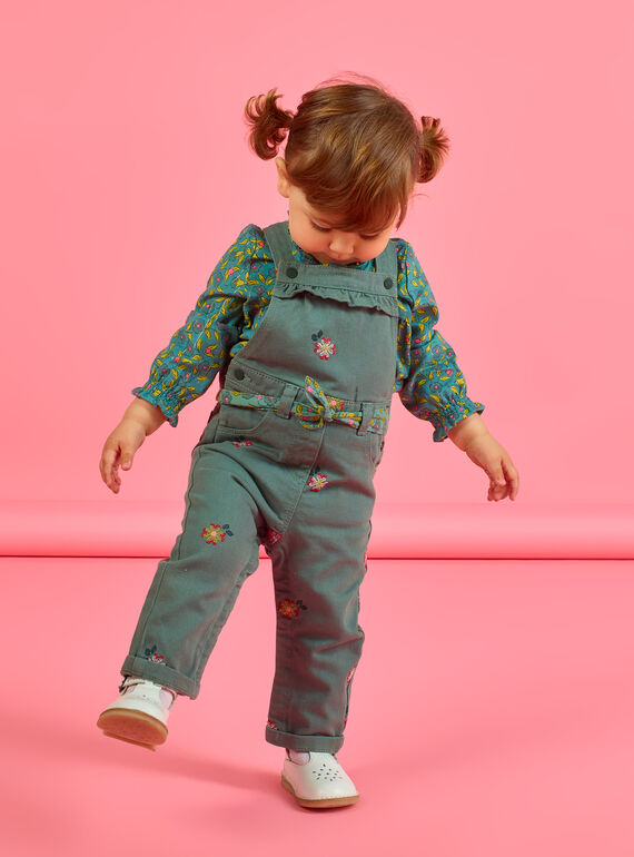 Peto de color caqui con bordados florales para bebé niña MIKASAL / 21WG09I1SAL626