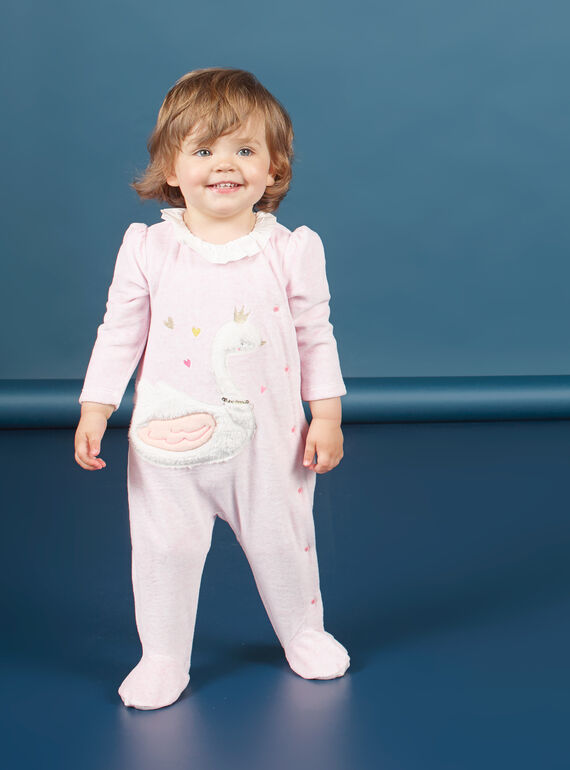 Pelele de terciopelo rosa jaspeado con estampado de cisne para bebé niña MEFIGRESWA / 21WH1385GRED314
