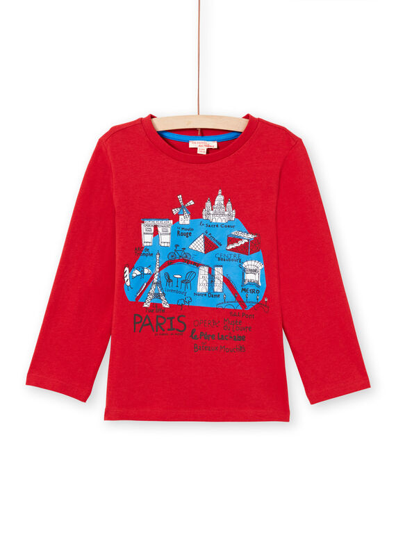 Camiseta roja de manga larga con estampado de mapa de París para niño MOJOTEE3 / 21W9022ATML505