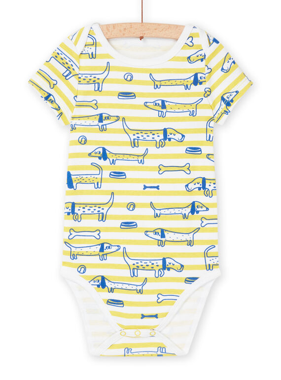 Body blanco y amarillo de algodón orgánico con estampado de rayas y perros REGABODCHI / 23SH141ABDL000