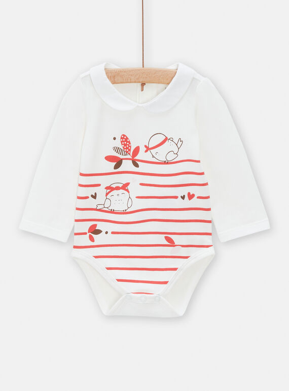 Body blanco roto con estampado de gorriones y rayas para bebé niña TOU1BOD1 / 24SF03H2BODA001