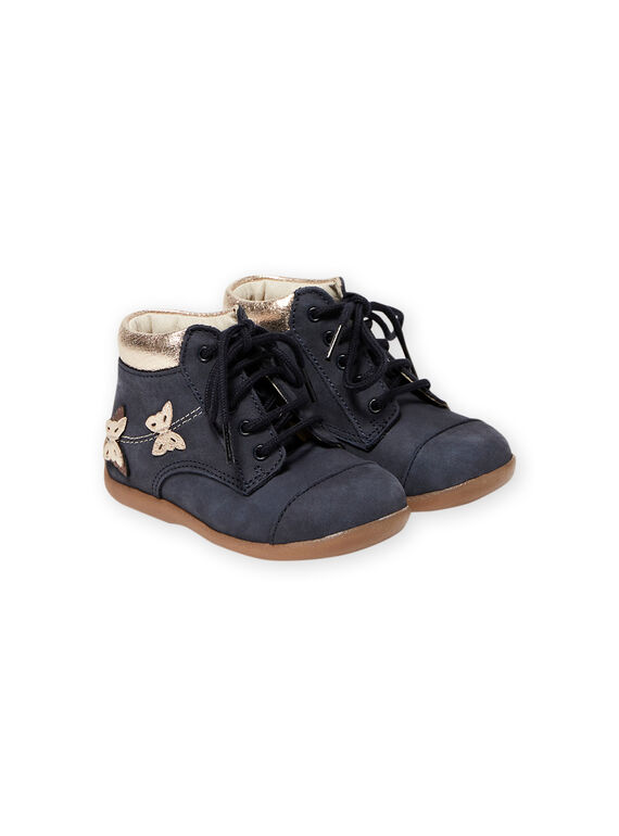 Botines de color azul marino con estampado de mariposas para bebé niña MIBOTICLAS / 21XK3752D0F070