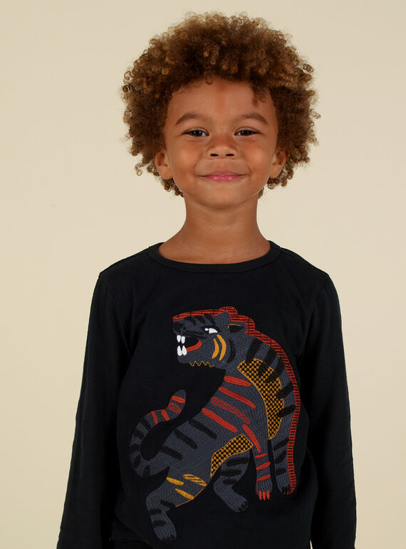 Camiseta bordada de color negro para niño MOHITEE1 / 21W902U4TMLJ915