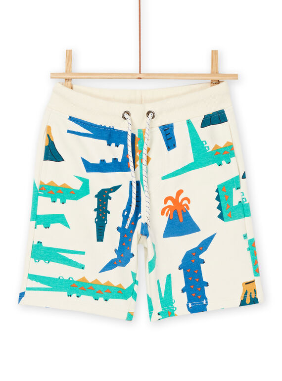 Bermudas de muletón de color blanco crema con estampado de cocodrilos ROBALBER2 / 23S902W4BERA002