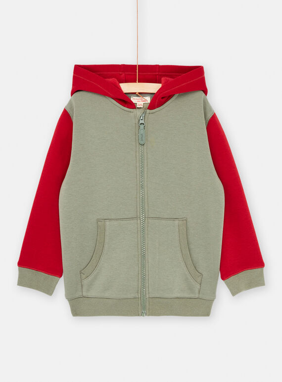 Cárdigan verde grisáceo y rojo para niño SOJOGIL2 / 23W902N2GIL631