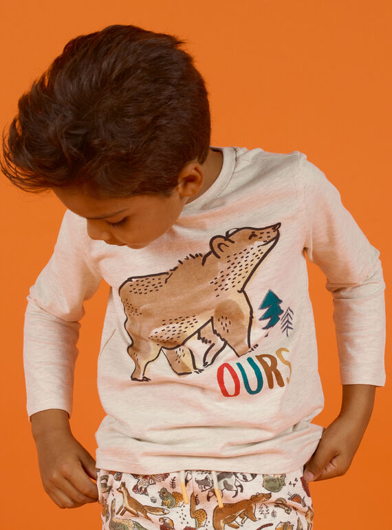 Camiseta de color beige jaspeado con estampado de oso para niño MOSAUTEE5 / 21W902P5TMLA013