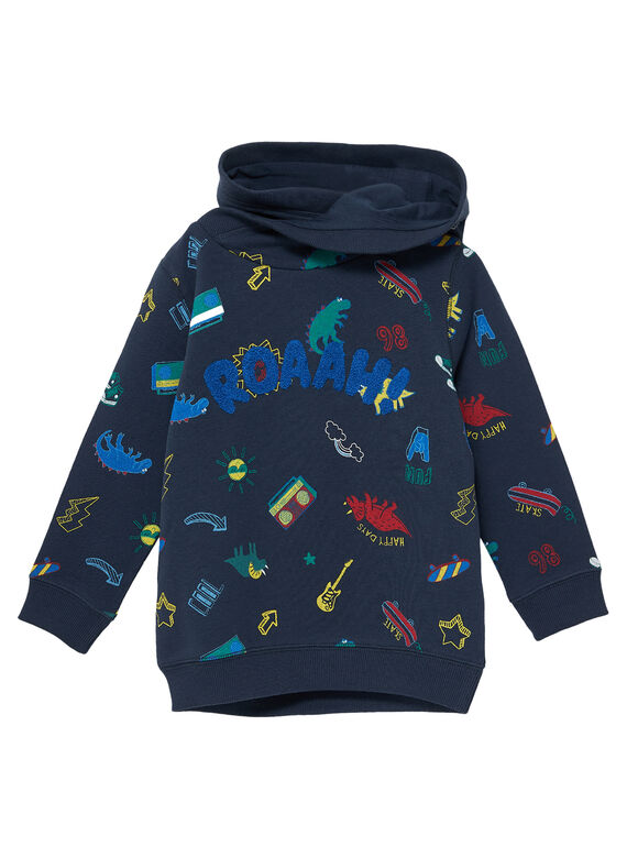 Sudadera con capucha de color azul marino jaspeado para niño JOGRASWE / 20S902E1SWE705