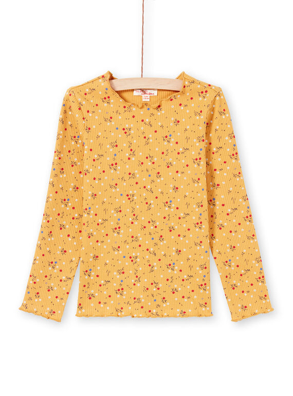 Camiseta de canalé de color amarillo mostaza con estampado floral MAJOUTEE3 / 21W9012DTMLB106