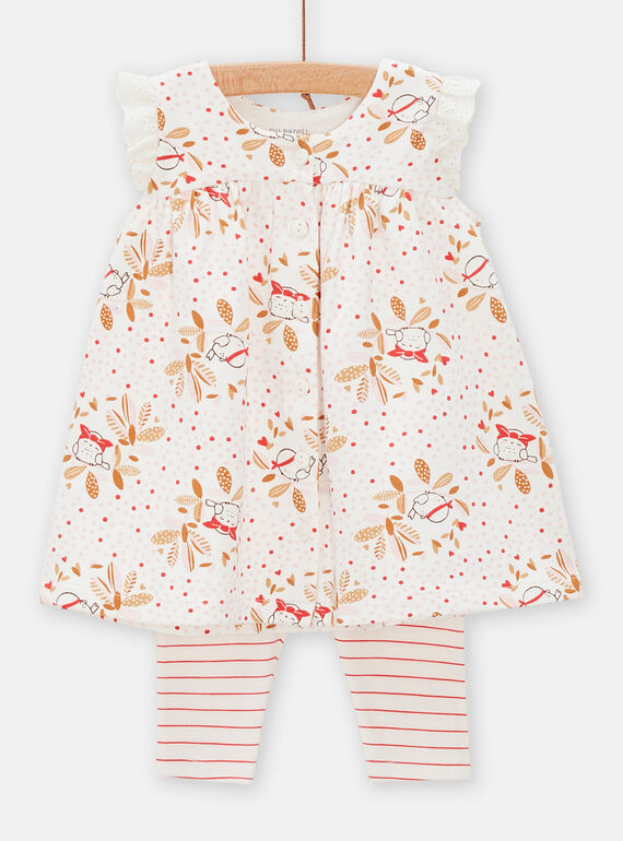 Conjunto blanco roto y rosa de vestido y leggings para bebé niña TOU1ENS1 / 24SF03H2ENSA001