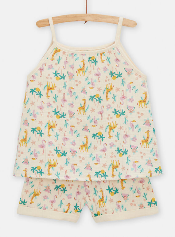 Pijama de color crudo de gasa de algodón para niña TEFAPYJGAZ / 24SH1151PYJ003
