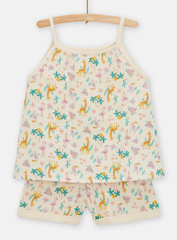 Pijama de color crudo de gasa de algodón para niña TEFAPYJGAZ / 24SH1151PYJ003