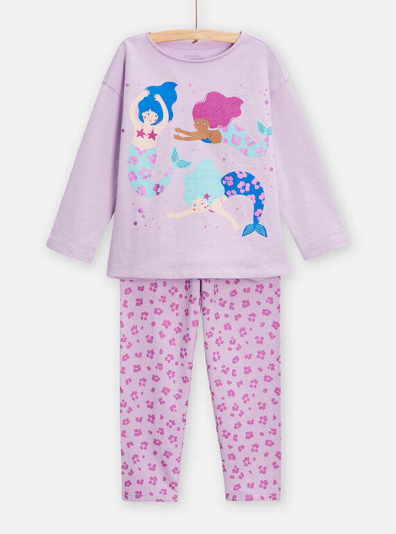 Pijama violeta con estampado de sirenas para niña TEFAPYJMER / 24SH1148PYJ328