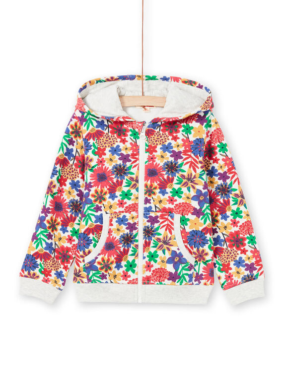 Sudadera de color crudo y rojo con capucha y estampado floral para niña MAJOHAUJOG2EX / 21W90116JGH006
