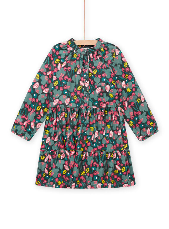 Vestido de twill verde caqui con estampado floral, para niña MAKAROB1 / 21W901I3ROBG604