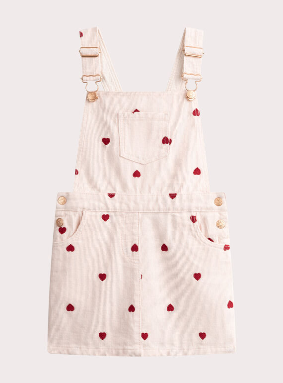 Vestido de pana color crudo con corazones bordados para niña VAKOROB2 / 24W90132ROB114
