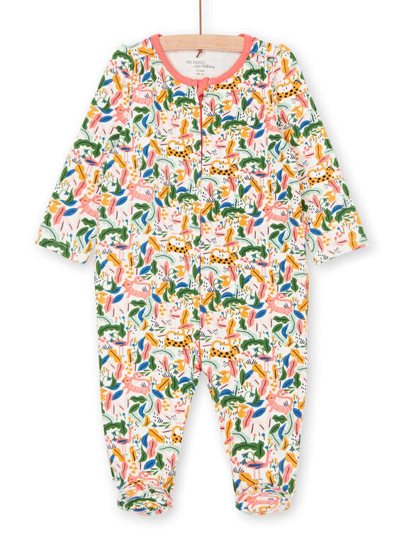 Pelele de color crudo y verde, con estampado de jungla, para niña LEFIGREJUN / 21SH1352GRE001