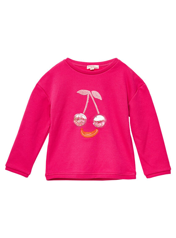 Sudadera forrada de color rosa con cerezas con brillo y parche plastificado JAVISWEA / 20S901D1SWEF507