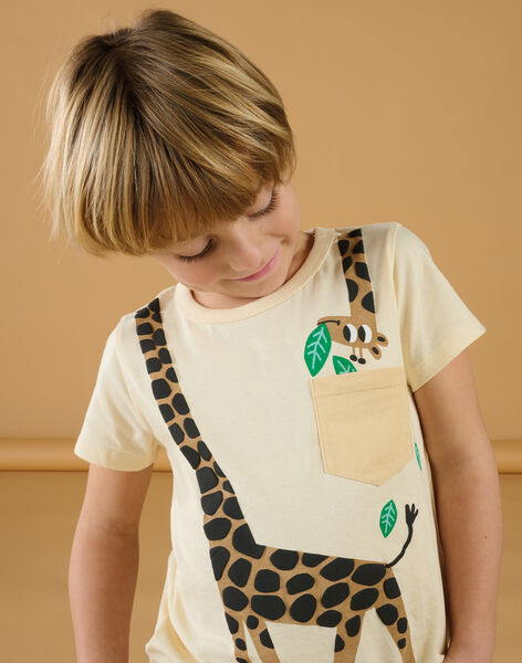 Camiseta crema con estampado de jirafa ROJUNTI5 / 23S902U5TMCA002