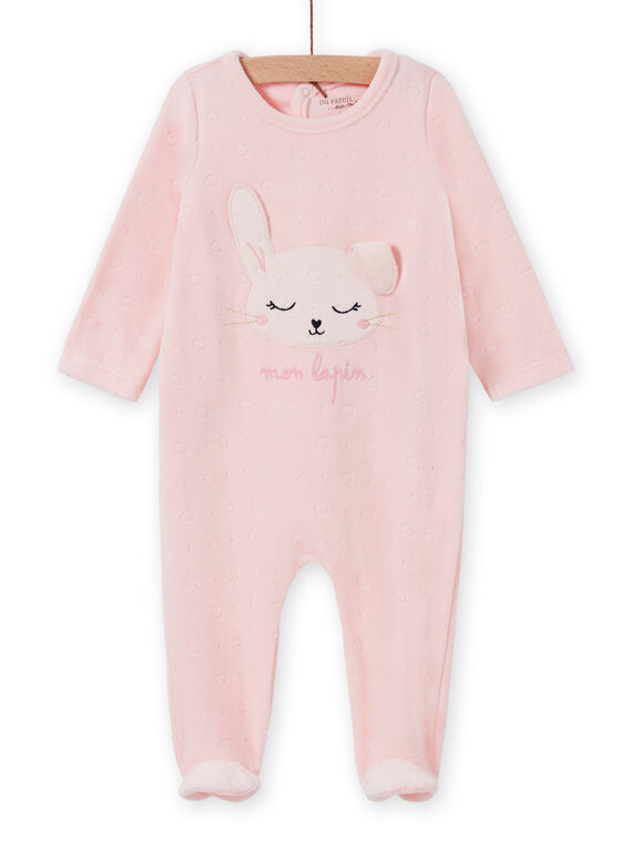 Pelele rosa de terciopelo con estampado de conejo para bebé niña MEFIGRELAP / 21WH1386GRED310