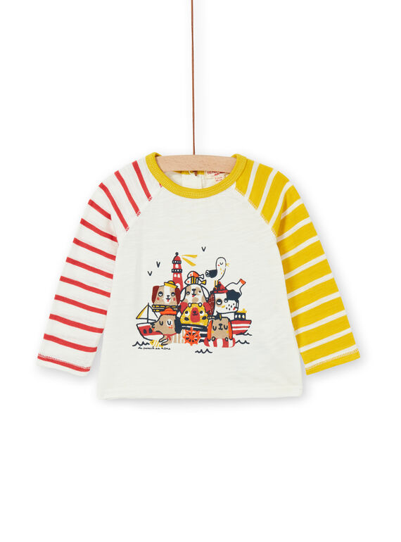 Camiseta de color crudo y amarillo de algodón para bebé niño LUNOTEE3 / 21SG10L1TML001
