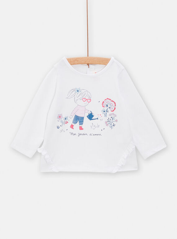 Camiseta blanca con estampado de niña en el jardín para bebé niña TIDETEE2 / 24SG09J1TML000