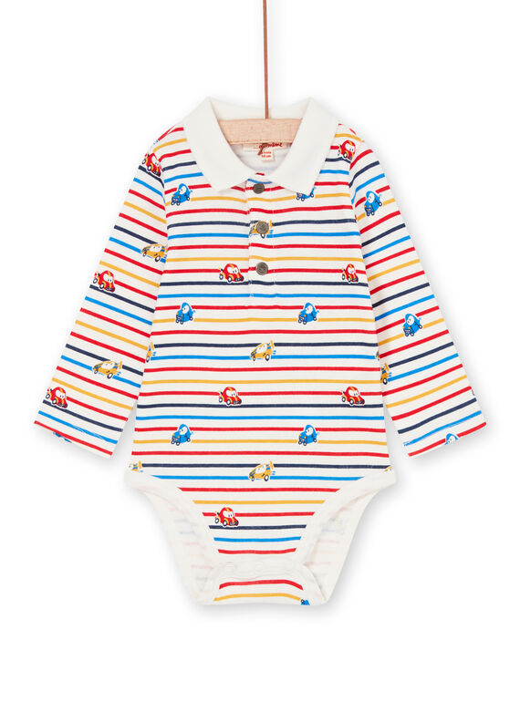 Body de rayas de color crudo y amarillo, con estampado de coche, para bebé niño LUHABOD2 / 21SG10X1BOD001