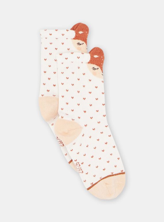 Calcetines de color crudo con estampado de lunares y estampado de zorros para bebé niña SYICOUSOQ / 23WI09B4SOQ001