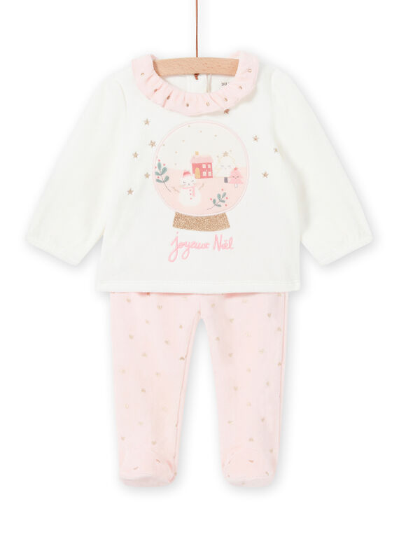 Pijama bicolor de terciopelo con estampado de Navidad para bebé niña MEFIPYJNO / 21WH13F1PYJD329
