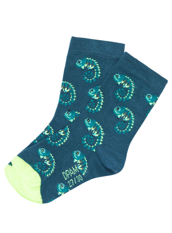 Calcetines de color azul marino con detalles flúor y estampado de camaleón para niño JYOCLOCHO / 20SI0211SOQ715