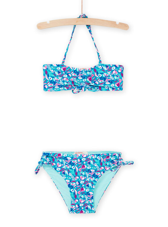 Top de bikini y braga turquesa con estampado floral RYABIK3 / 23SI01R4MAIC217