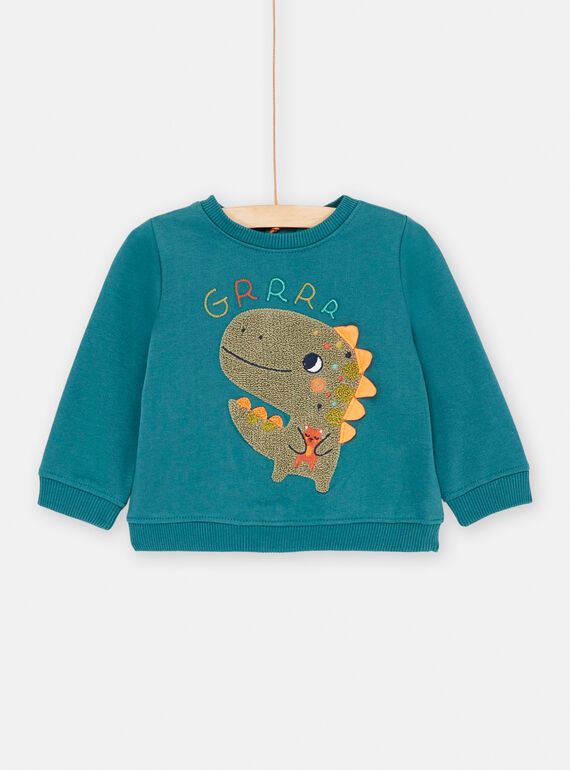 Sudadera verde botella con dibujo de dinosaurio para bebé niño SUVERSWE / 23WG10J1SWEG611