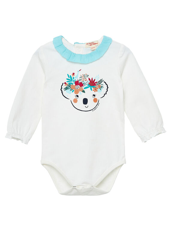 Body de color crudo con cuello avolantado para bebé niña JICLOBODY / 20SG0911BOD001