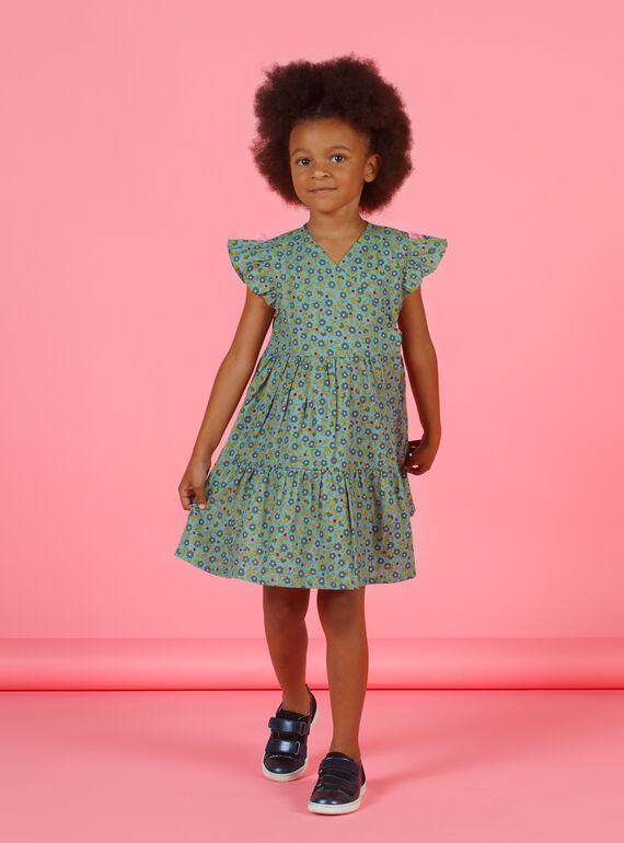 Vestido caqui de manga corta con estampado floral para niña MAKAROB2 / 21W901I1ROB612